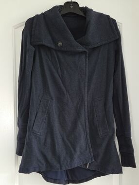 Lululemon Navy Blue Stand Up Funnel Snap Collar Fleece Wrap Jacket Size 8